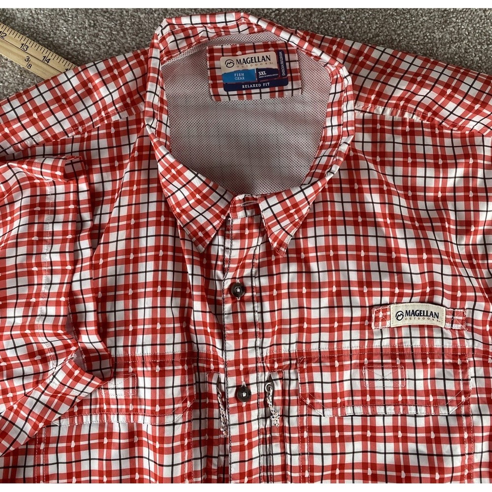 Magellan Fishing Shirt Buffalo Plaid Red/White Mens 3XLT Vent Wicking Camp Hike